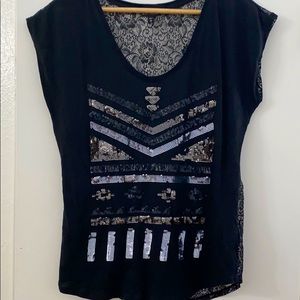 EXPRESS Black Sequined Lace back shirt